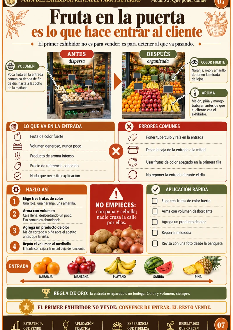 La fruta en la puerta es lo que hace entrar al cliente